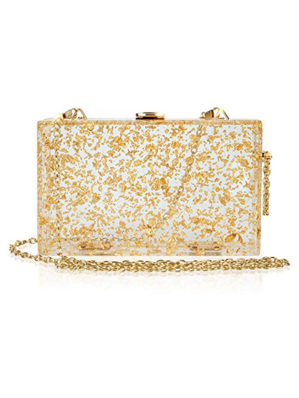 Women Acrylic Evening Clutch Transparent Box Purse Handbag Detachable Chain